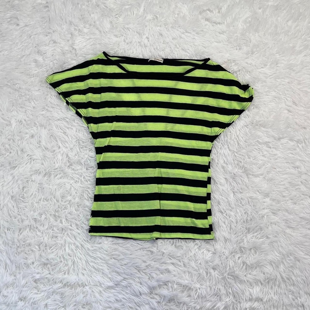 y2k neon green & black striped bat sleeve top small